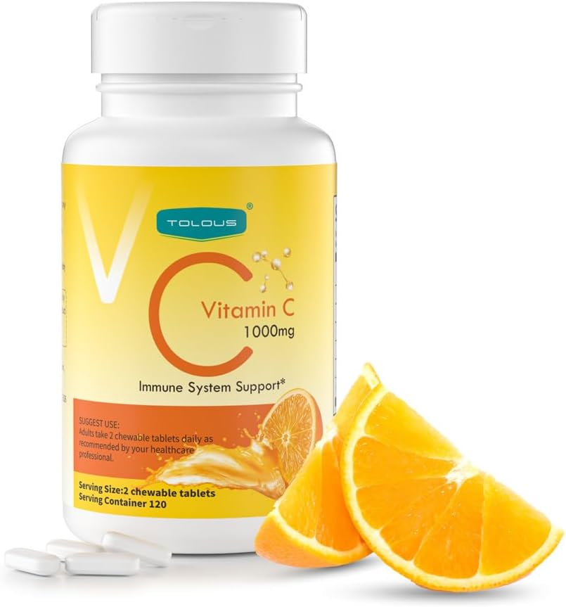 1000mg Witamina C, Wsparcie immunologiczne, 120 tabletek do żucia, 60 Day Supply, Bezglutenowy, Pomarańczowy Flavor