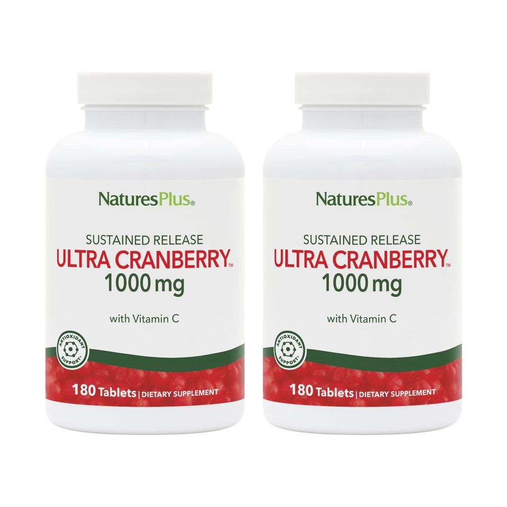 NaturesPlus Ultra Cranberry 1000- 180 Trwałe tabletki, Opakowanie 2 - Wspiera zdrową trakturę moczu - Non-GMO, Wegetarianin, Gluten Free - 180 Razem Sługi