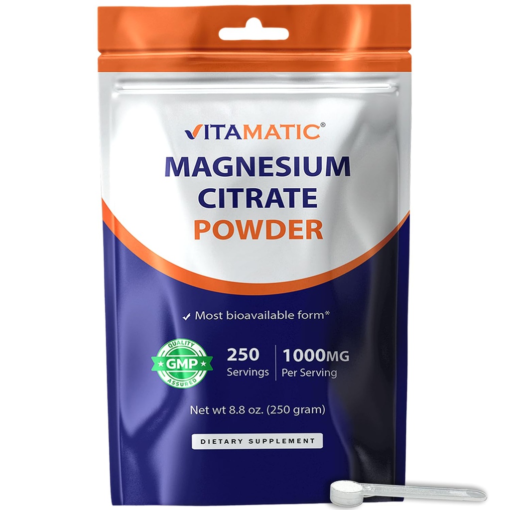 Vitamatic Magnezu Citrate 1000mg na serving supports Muscle, Joint, and Heart Health 250 Grams - 250 Servings
