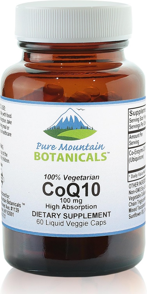 Pure Mountain Botanicals Coq10 100mg Softgels - 60 Vegan Kosher kapsułki z Ubiqunone Koenzym Suplement Q10