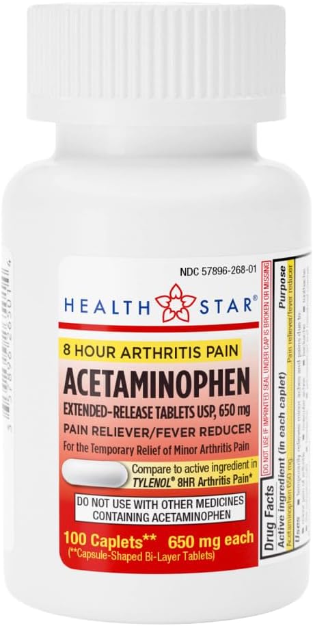 GeriCare Acetaminofen Extended- Release Artretitis 650mg Caplets, Reliever Pain, objawy zapalenia stawów, zmniejszenie gorączki, 100 Liczba (opakowanie po 1)