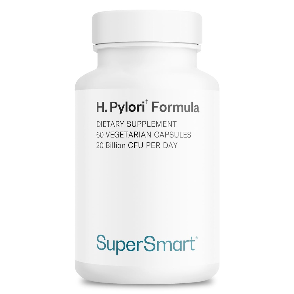 Supersmart H. Pylori Formuła 20 Miliard CFU na dzień (High Potency) - Opatentowany Pylopass Probiotic Lactobacillus Reuteri DSM 17648 Suplement Amend124; Non-GMO & Gluten Free - 60 Kapsułki wegetariańskie