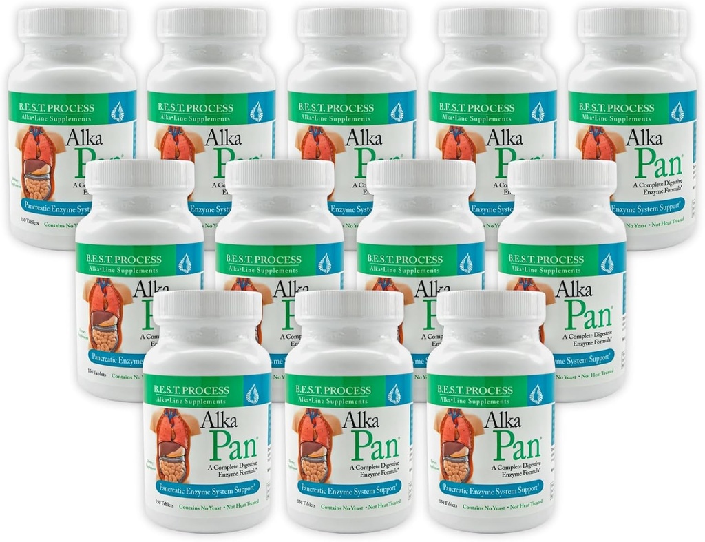 Alka • Pan (12 Pack) Best Process Alkaline - Natural Digestive Supplement - Enzymy pancreatic z antyoksydant- bogaty Superfoods & Zioła trawienne