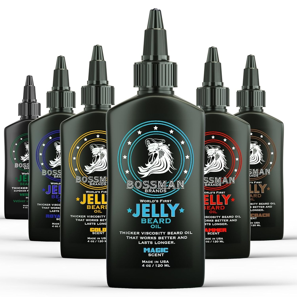 Bossman Jelly Beard Oil Variety Pack - Beard Grooming Care and Growth Kit - Wszystkie 6 Beard Jelly Oil Scents - Made in USA