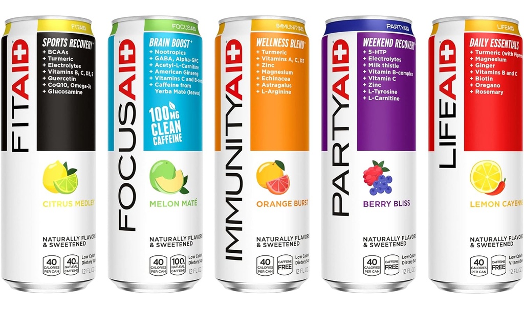 FITAID Post Workout Recovery Drink, Strawberry Lemonade, BCAAs, Glucosamine, Electrolytes, All In One Can, Paleo, Vegan & Gluten-Free, 40 Calories, 12 Fl Oz (Pack of 24)