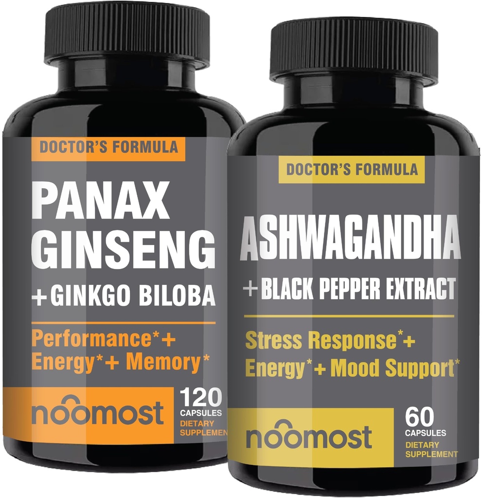 Najbardziej autentyczne koreański czerwony Panax Ginseng + Organic Ashwagandha z Ginkgo Biloba & Black Pepper