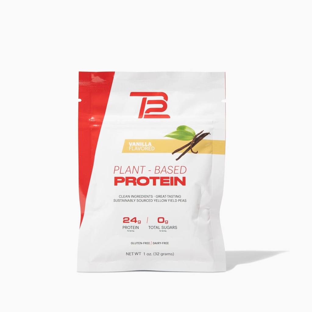TB12 Plant Based Protein Powder by Tom Brady, 24 g Vegan Pea Protein, Low Sugar, Low Carb, Non-GMO, Meal Replacement, Keto Friendly, Paleo, Sugar Free, Vanilla Flavor (1.12 Ounce, Pack of 12)