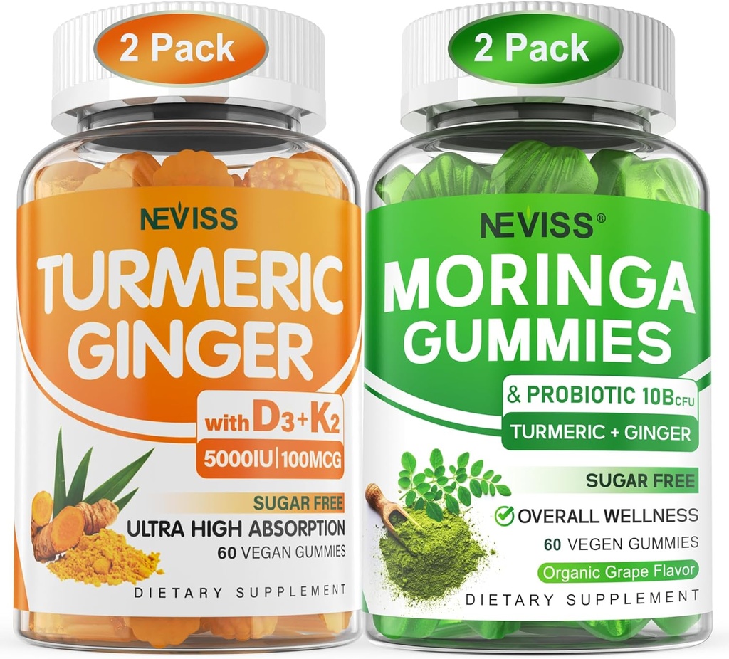 2 Pack Turmeric Gummies Ginger + 2 Pack Moringa Gummies