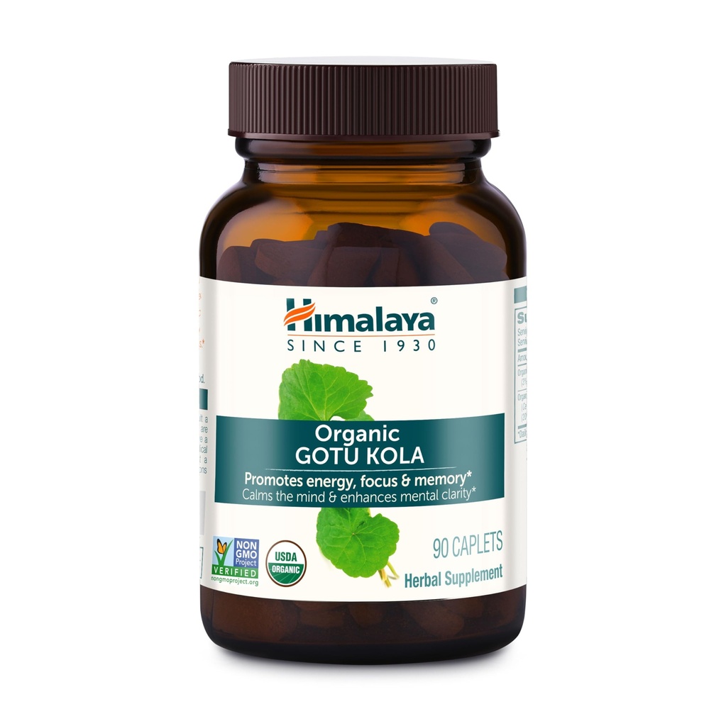 Himalaya Organic Gotu Kola, 45 Day Supply - Herbal Nootropic Supplement z Adaptogens for Energy, Focus, Memory, and Calming Relaxation - Vegan, Non-GMO, Gluten Free, 650 mg, 90 Caplets