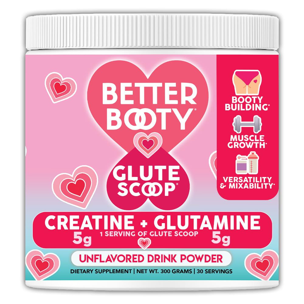 Better Booty Glute Scoop, Kreatyna dla Kobiet Kreatyna + L 'Glutamina Amino Acid, Perfect Drink Mix Supplement, Unflavored (300 Grams, 30 Służenia)