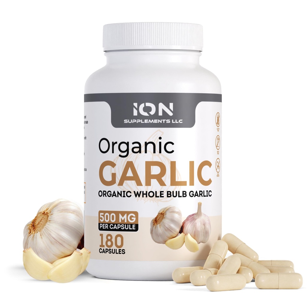 Suplementy jonowe: 124; Herbal Organic Whole Bulb Garlic Capsules: 124; 500 mg na Cap, 180 Caps: 124; No Fillers or Flow Agents: 124; 100% Natural Roots