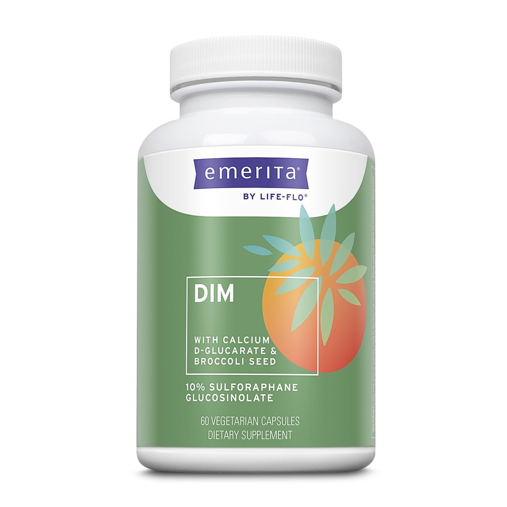 Emerita przez Life- flo suplement DIM, Balancing Support for Women with 100mg DIM Plus Calcium D- Glucarate and Broccoli Seed Extract, 60- Day Guarantee, Nie testowane na zwierzętach, 30 Służenie, 60 VegCaps