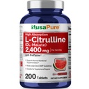 NusaPure L- Citrulline 2,400mg 200 Tabletki wegetariańskie (Non-GMO, Gluten Free, 100- Day Supply, Bioperine)