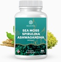 Sea Moss z Spirulina i Ashwagandha Mieszanka Kapsułki, Nastrój, Wsparcie immunologiczne i Stress Relief, Micro Składniki i przeciwutleniacze Źródło - Non-GMO, Vegan Superfood Supplement, 90 Count