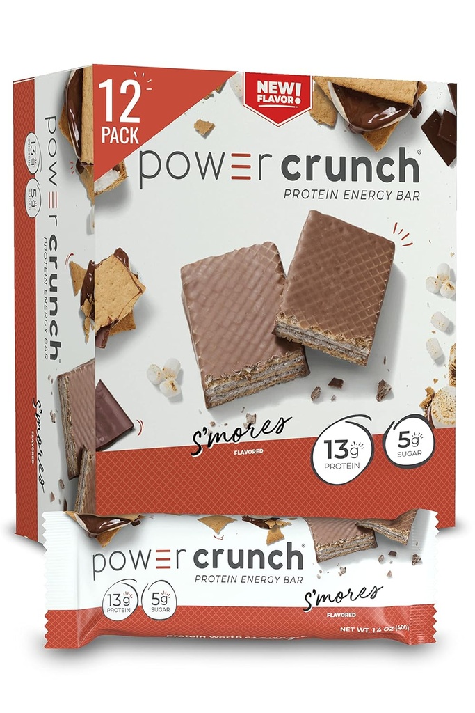 Power Crunch Protein Bary Wafer, Wysokie proteiny przekąski z pysznym smakiem, S 'Mores, 1.4 unce (12 Count)