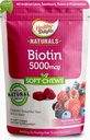 Zdrowe przysmaki Naturals, Biotin Soft Chews, Włosy lustrowe, Świecące skóry i silne paznokcie, Pyszne Wild Berry Flavor, 30 Hrabia