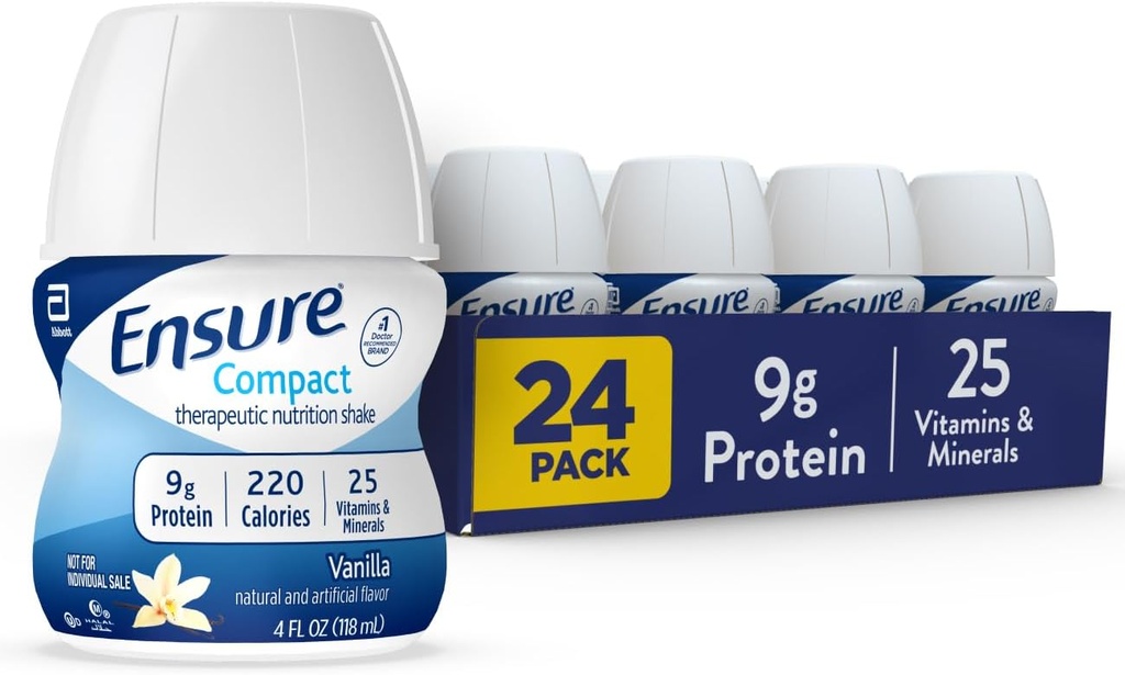 Zapewnić Compact Nutrition Shake z 9g białka i 25 witamin i minerałów, Wanilia, 4 fl oz, Opakowanie po 24