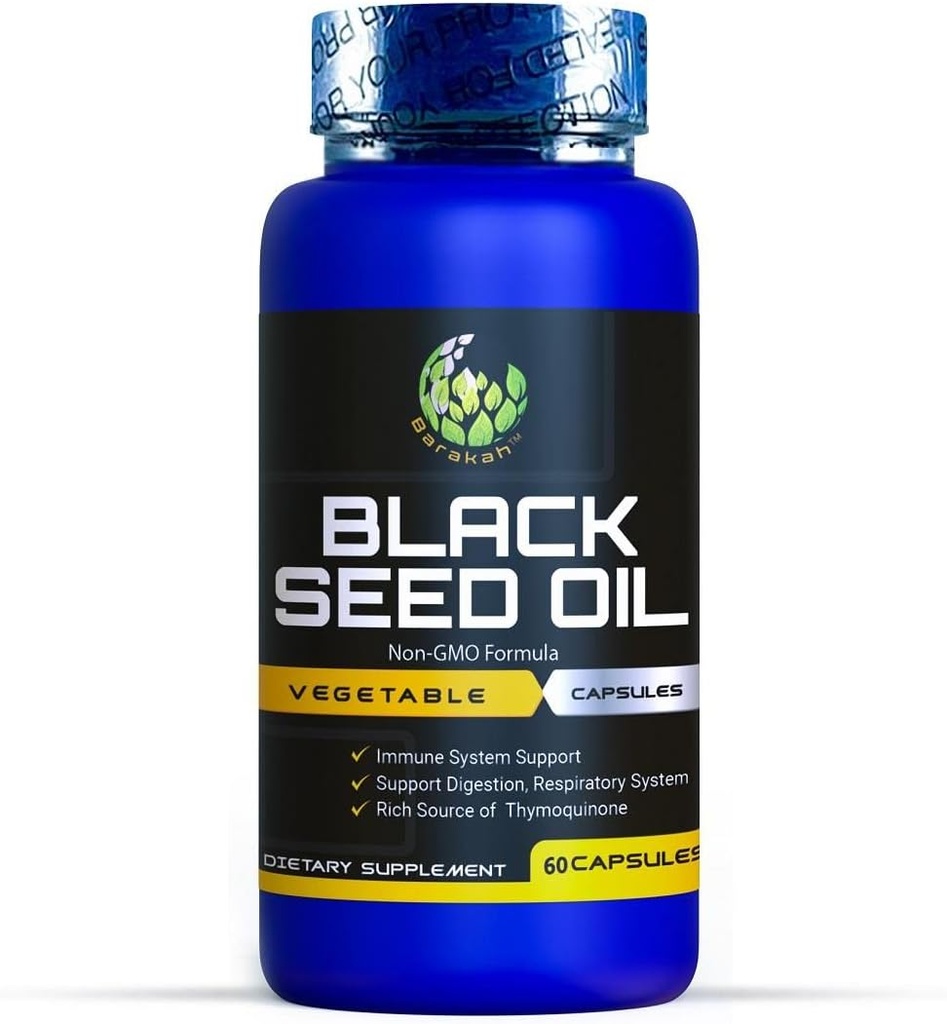 Black Seed Oil Capsule, Non-GMO, Wegan, Halal, Cold- Pressed, Premium Jakość, 100% Płynny Czysty Oil Black Seed Kapsułki, 60 Count, 1000mg na Serving