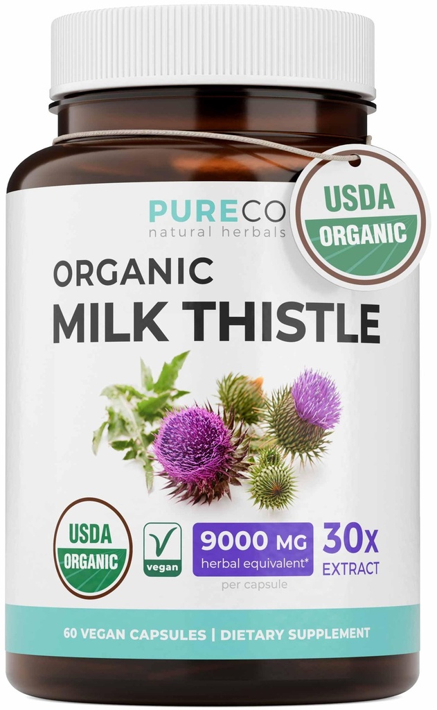 USDA Organic Milk Thistle Kapsułki - 80% Silimarin Suplement do Podparcia Wątroby - Super skoncentrowane 300mg 30: 1 Wyciąg Otyłek Mleczny ekwiwalent 9,000mg - Mleko Tistle Wątroba Detox 60 Day Supply