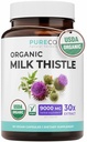 USDA Organic Milk Thistle Kapsułki - 80% Silimarin Suplement do Podparcia Wątroby - Super skoncentrowane 300mg 30: 1 Wyciąg Otyłek Mleczny ekwiwalent 9,000mg - Mleko Tistle Wątroba Detox 60 Day Supply