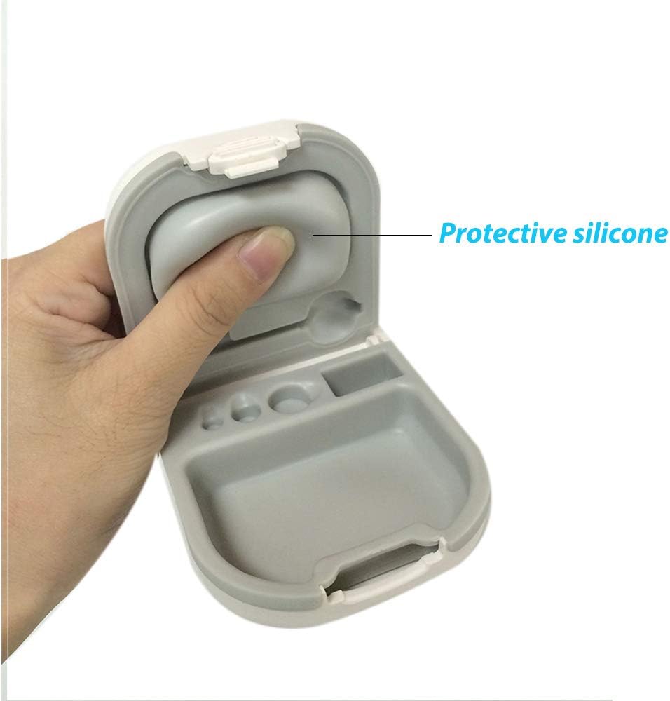 Przypadek pomocy słuchowej z akumulatorem Storage Slot Hard Small 0.59 "* 2.44" * 1.57 ", Silicone Cushion, for ITE, BTE Hear Aid (White)