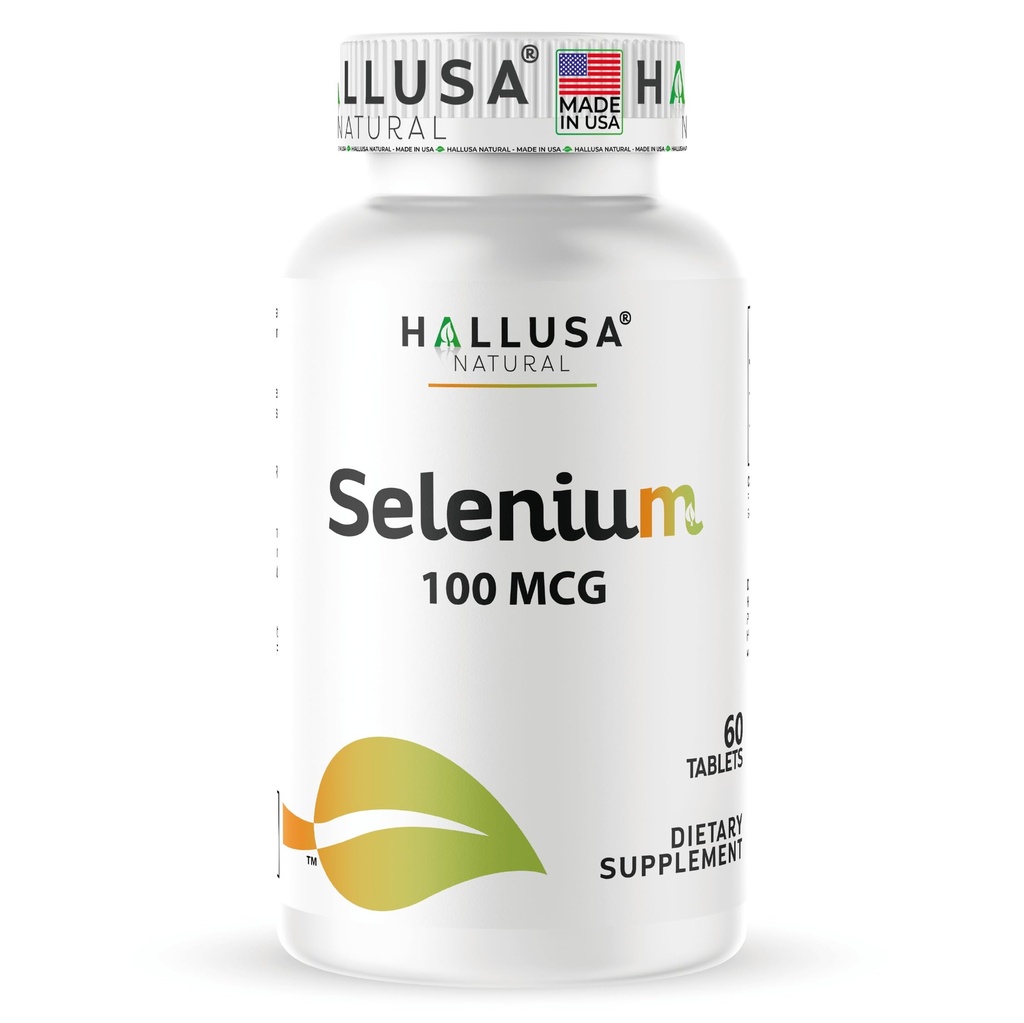 Hallusa Natural - Selenium 60 Tablets, Przeciwutleniacz i wsparcie immunologiczne, Heart Health - 60 Day Supply