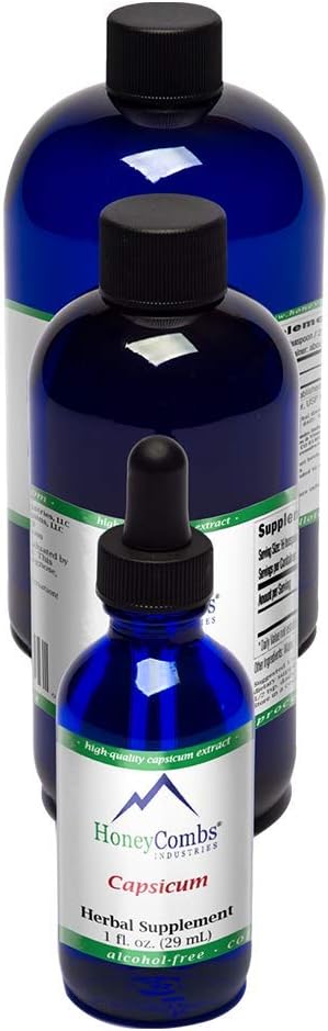 HoneyCombs Liquid Capsicum / Cayenne Pepper Supplement to Support Blood Flow & Heart Health - Organic Cayenne Pepper Drops - Alcohol- Free, Cold Pressed Cayenne Pepper Organic Liquid, 8 Fl Oz.
