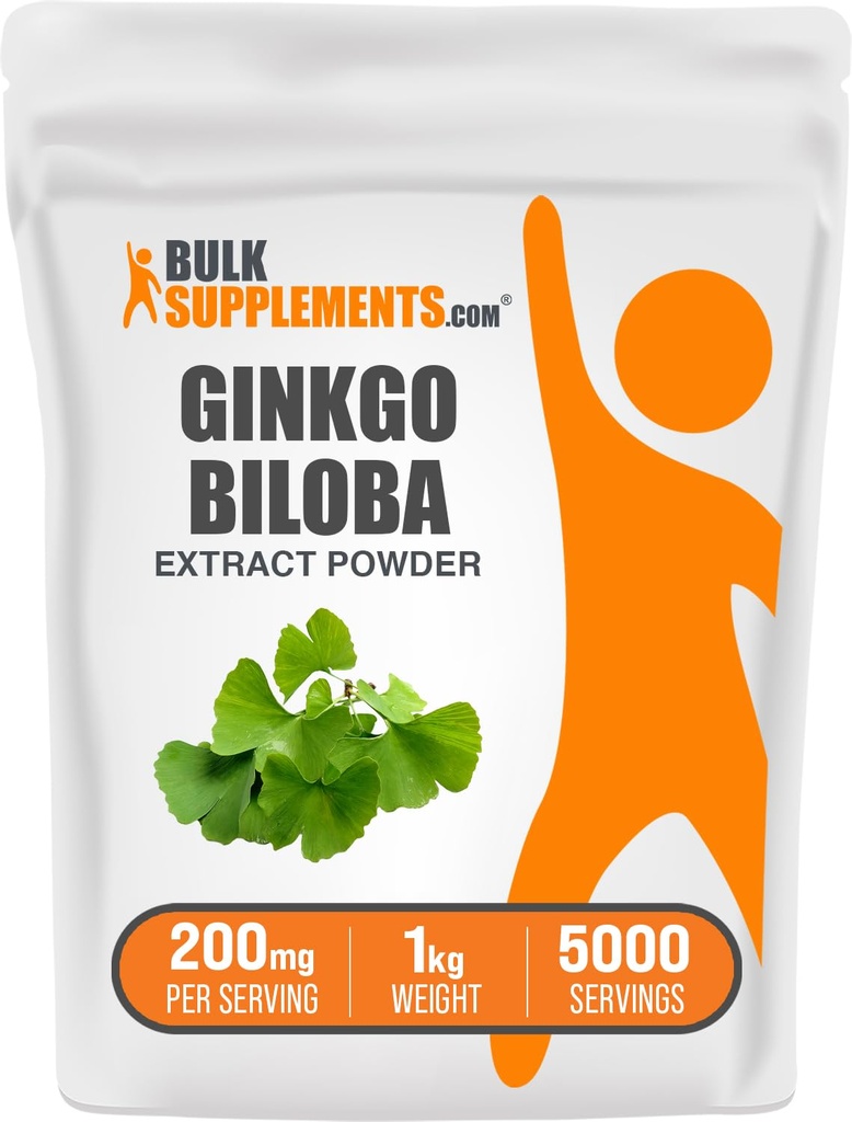 BulkSupplements.com Ginkgo Biloba Extract Powder - z Ginkgo Biloba Leaf, Antioksydant Source, Herbal Supplement - Gluten Free, 200mg per Serving, 1kg (2,2 kg) (Opakowanie 1)