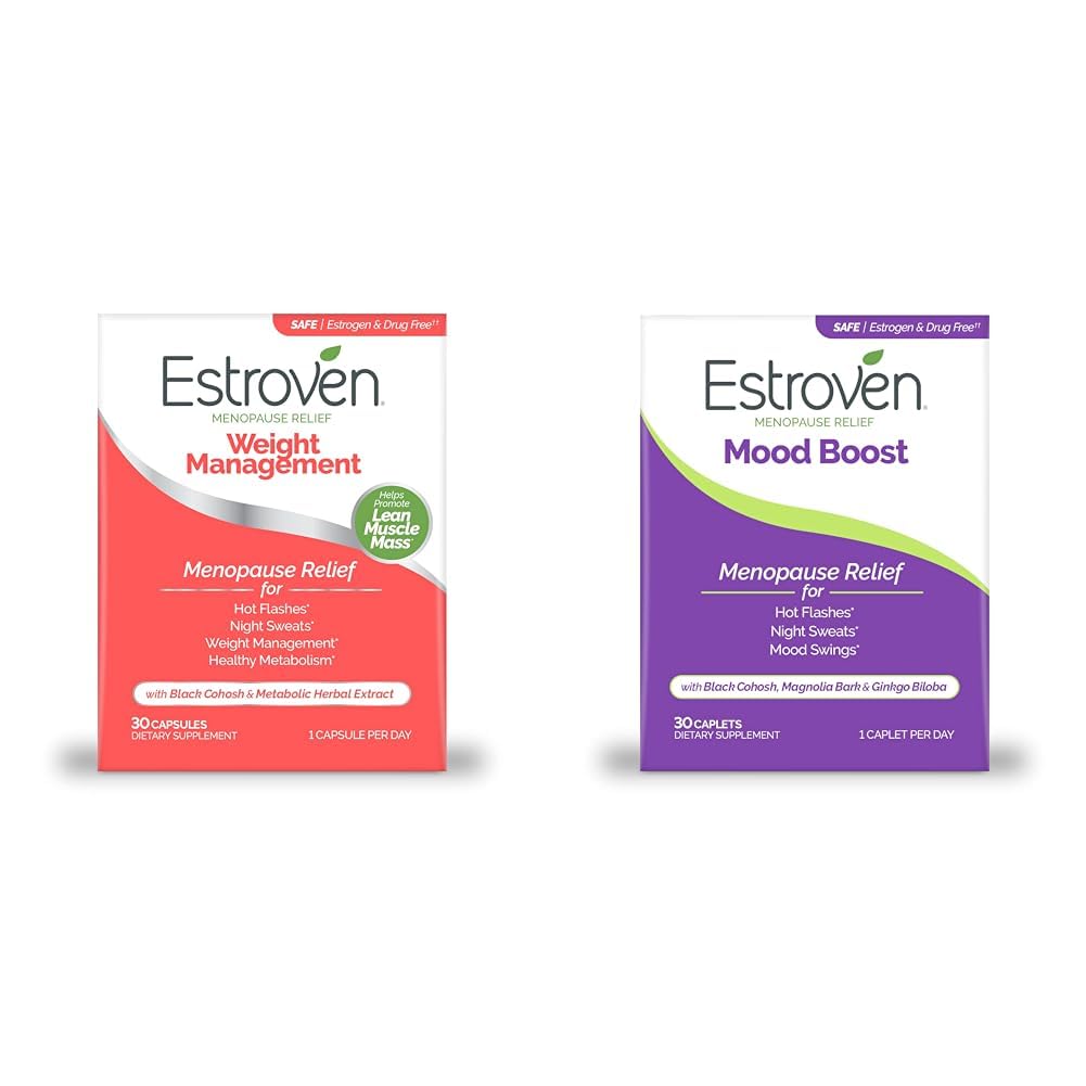 Estroven Weight Management for Menopause Relief - 30 Ct. & Mood Boost for Menopause Relief - 30 Ct. - Klinicznie udowodnione składniki