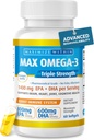 Maksimum Slim Max Omega 3 Fish Oil Pills - Triple Strength Fish Oil Supplement (2000 mg Total Omega 3 Fatty Acids: 600mg DHA + 800 mg EPA per Serving)