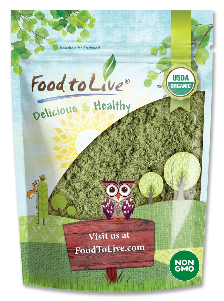 Żywność do Live Organic Alfalfa Powder, 1.5 Funds - Non-GMO, Surowy Suszony całe młode liście, Wegan, Wielki do pieczenia, Soki, Smoothies, Shakes, Herbata i napoje. Dobre źródło błonnika i białka