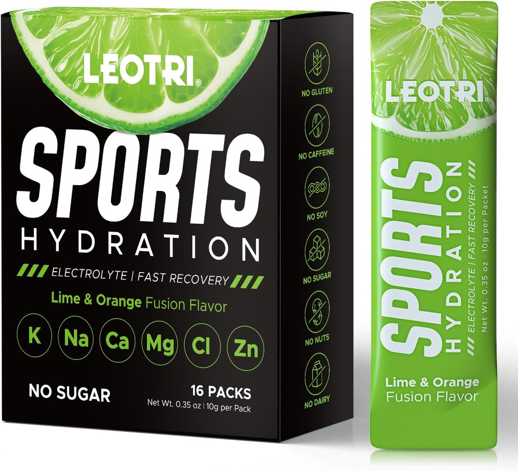 Pakiety proszku bez cukru Electrolyte - Sport Napoje Napoje suplement, Keto Friendly z 6 Kluczowe elektrolity, Bogate w witaminy B i C, 1000mg BCAA - Nie cukier, 16 Sticks, Lime & Flavor pomarańczowy