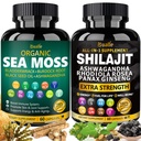 Bualle Sea Moss i Shilajit Bundle- Sea Moss 300mg, Black Seed Oil 100mg, Ashwagandha 50mg, Ginger & Shilajit 300mg, Rhodiola Rosea 100mg, Panax Ginseng 50mg, Wszystkie w 1 Suplement - USA Made (2 Pack)
