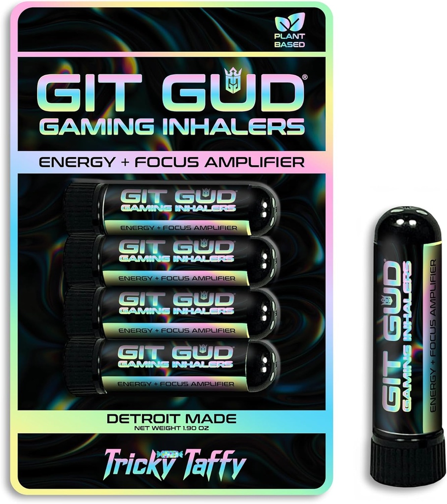 GIT GUD Energy Stick (4 Pack) Konkurencyjny wzmacniacz ogniskowy, odświeżacz mennicy Aroma, Daily-Use, Przenośne jednorazowego, Tricky Taffy (Taffy Mint)