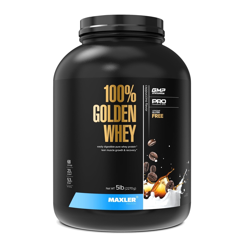 Maxler 100% Golden Whey Protein - 23g protein per serving - Premium protein z serwatki w proszku do ćwiczeń przedpost - Fast- Absorbujący koncentrat serwatki, izolacja i hydrolizat mieszanki - Cappuccino 5 lb