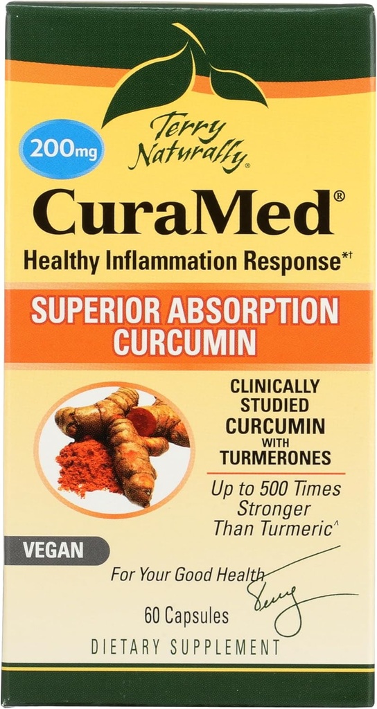 Terry Natural CuraMed 200 mg - 60 Wegan Softgels - Superior Absorption BCM- 95 Kurkumina Suplement, Promotes Healthy Infective Response - Non-GMO, Gluten- Free, Kosher - 60 Służenie