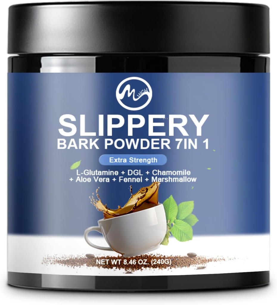 Slippery Elm, Organic Slippery Elm Bark Powder z L- Glutamina, DGL, Rumianek, Aloe Vera, Koper, Marszałek, Naturalne zioła na kojące Gardło i Poparcie, 40 Słupki