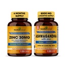 Sandhu Herbals Zinc 30mg Supplement and Organic 4 in 1 Ashwagandha Capsules with Zinc| Supports Healthy Skin, Immune System| Non-GMO