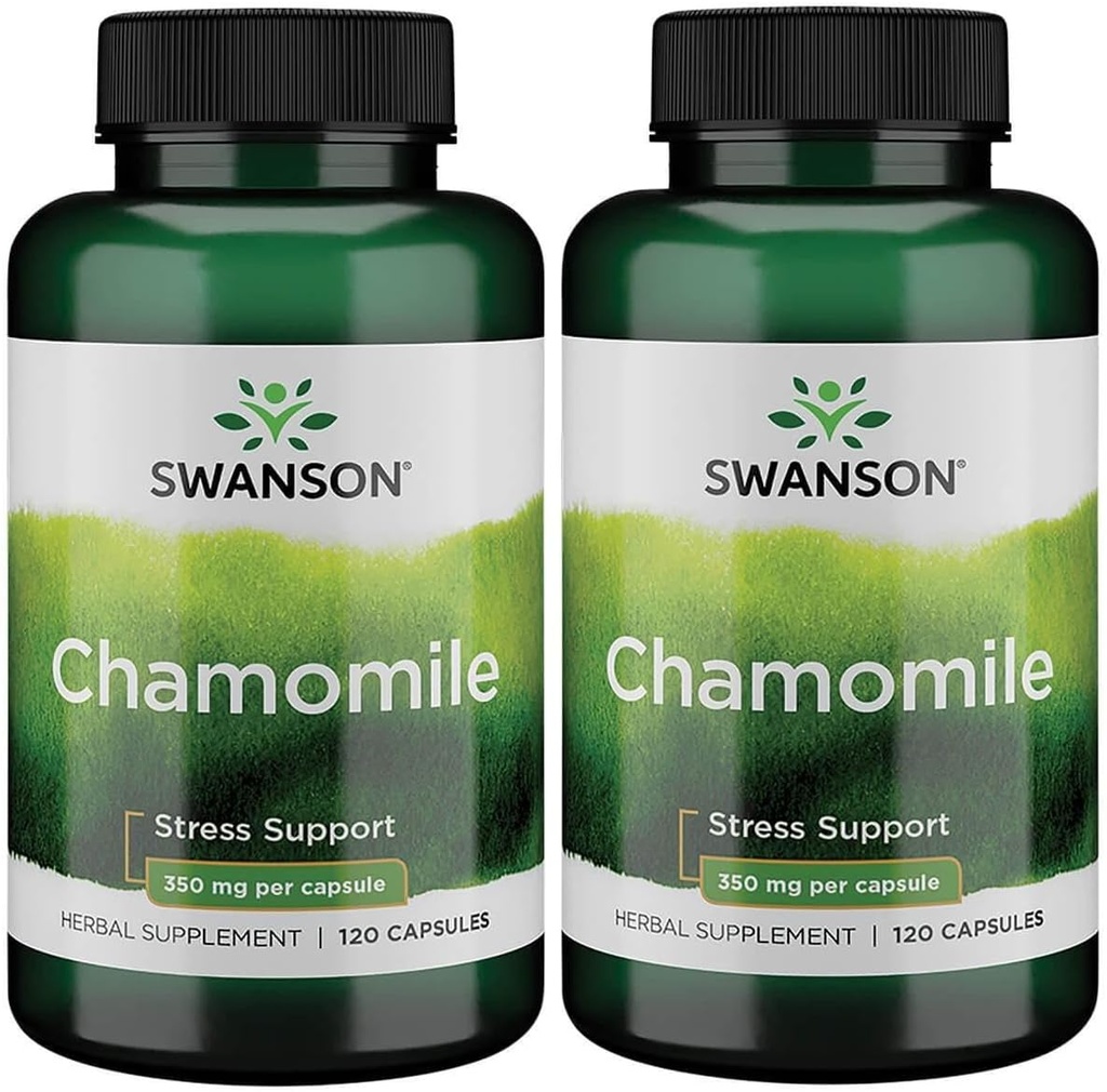Swanson Rumomile Stress Support - Made with German Rumomile Flower - Herbal Supplement to Promote Stress, Relaxation and Sleep Support - Pomaga łatwe ciało i umysł - (120 Kapsułki), 2 Pack