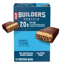 CCLIF BUILDERS Protein Bars - Cookies 'n Cream Flavor - 20g Plant Based Protein - Gluten Free - Non-GMO - Low Glycemic - No Artificial Sweeteners - 2.4 oz. (12 Pack)