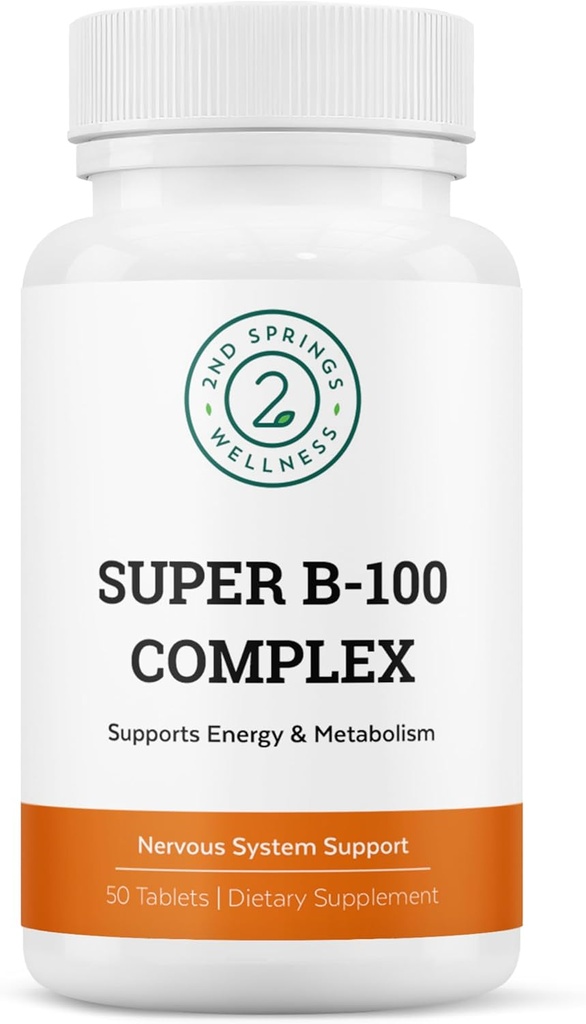 Super B- 100 Complex - Kompleks witamin o wysokim potencjale B z B- 6, B- 12, folianem, niacyną, biotyną, choliną, inozytolem i PABA dla energii, metabolizmu, mózgu i Nerve Support
