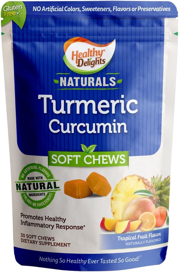 Zdrowe przysmaki Naturals, Kurkumina Kurkumina Kurkumina miękkie żucia, Promotes Healthy Response zapachowe, Pyszne Tropical Fruit Flavor, 30 Count