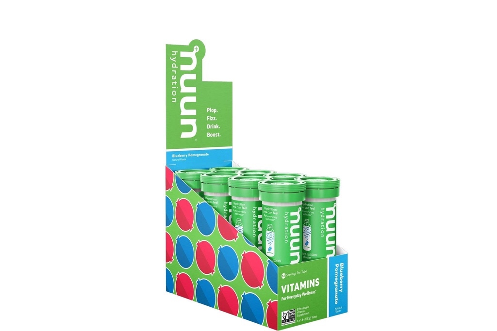 Nuun Vitamin Electrolyte Tablets z witaminą D, C, E, A, & B6, Kwas foliowy, Magnez & 4 Inne niezbędne elektrolity, Gluten Free & Vegan, Pomegranat Blueberry, 8 Pack (96 Służenie ogółem)