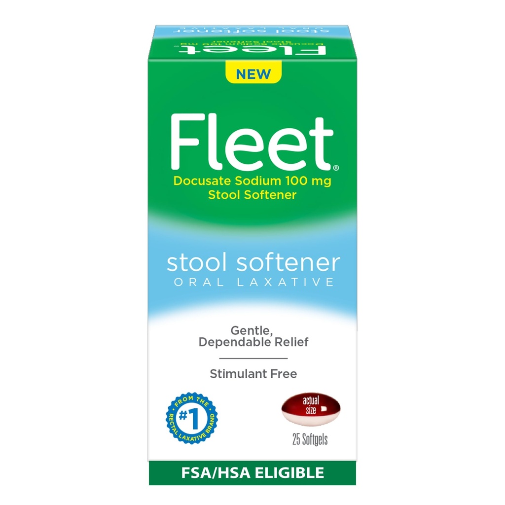 Fleet Stool Softener, Stymulant- Free Oral Laxative dla łagodnego i zależne Zaparcia Relief, 25 Hrabia Softgels