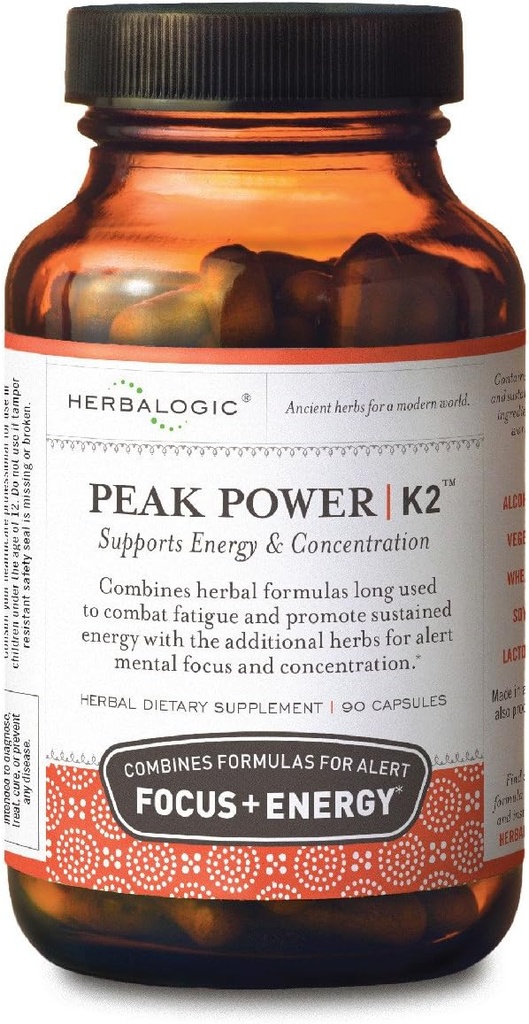 Herbalogic - Kapsułki mocy szczytowej - Natural Energy & Focus - Mental Concentration- Zawiera American Ginseng & Astragalus - 90 Cap Count