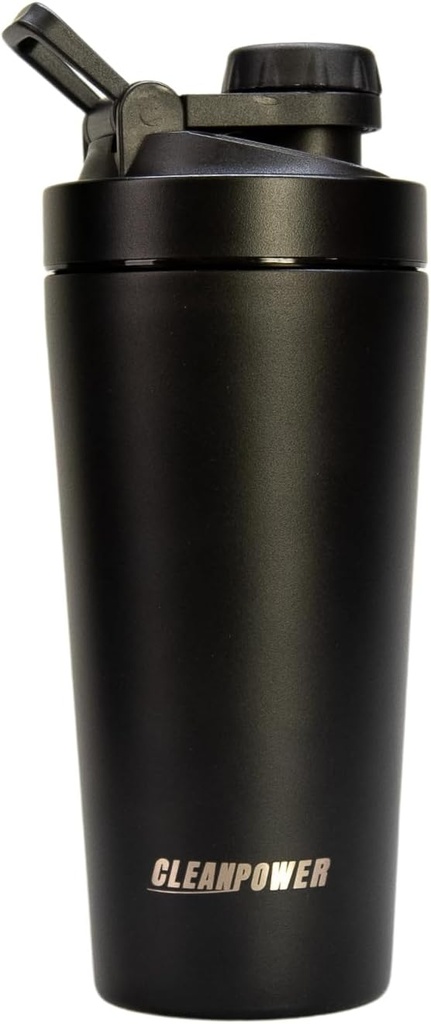 Butelka ze stali nierdzewnej CleanPower 124; Perfect for Protein Shakes, Pre- Workout, Smoothies, Coffee, itp. 124; Odor- Resistant Between 124; BPA Free Lid (matte Black)