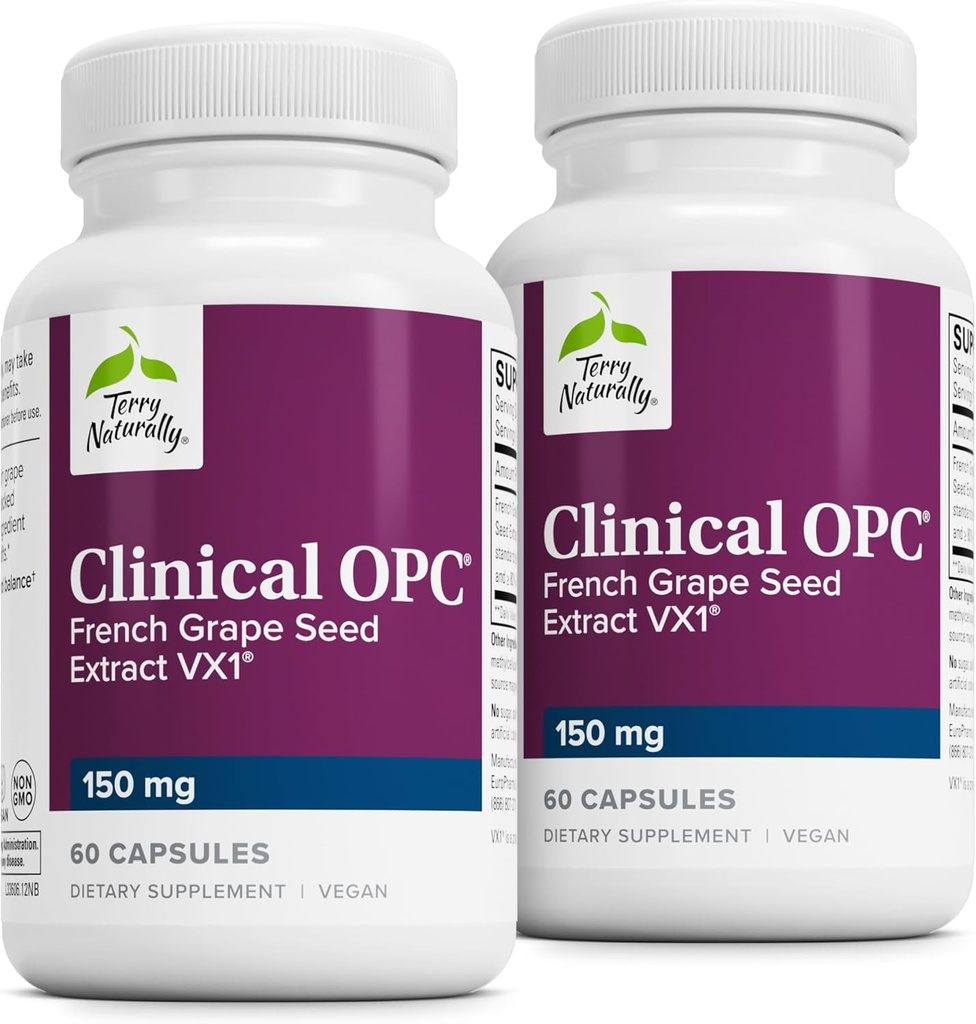 Terry Natural Clinical OPC - Kardioviral Health & Focus Supplement - Suplement diety z Grape Seed Extract & Lecytyna słonecznikowa - Wsparcie immunologiczne - 150 mg, 60 Softgels (Opakowanie 2)