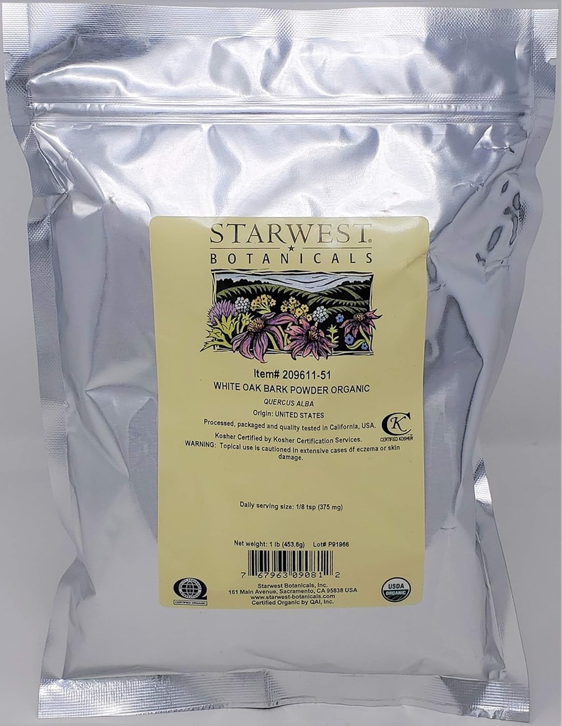 Najstarsze botaniczne Organiczne biały Oak Bark proszek, 1 funt
