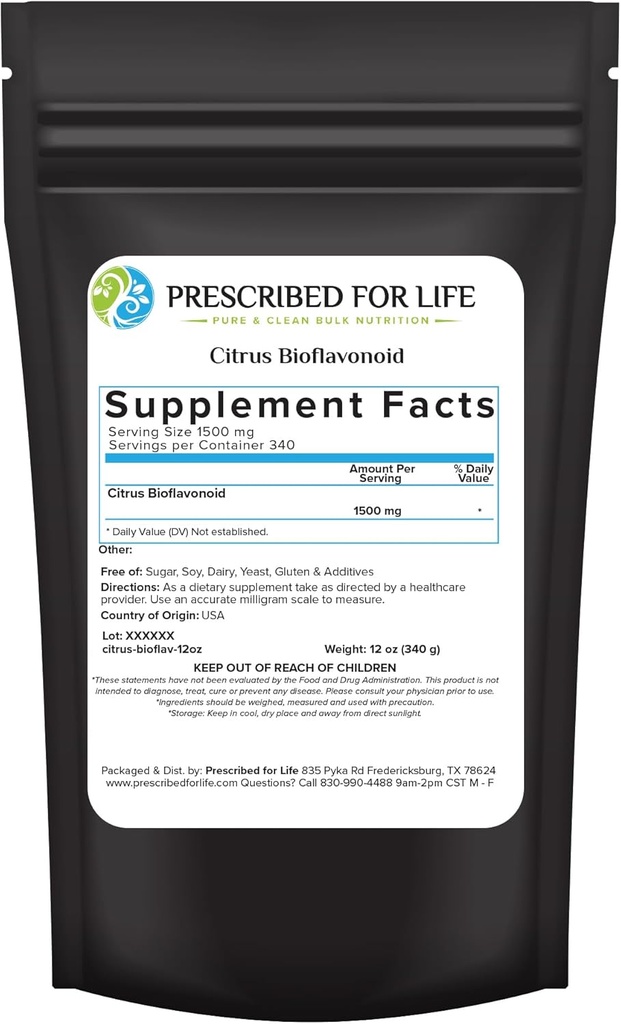 Przepisany dla życia Citrus Bioflavonoids Proszek, Pure proszkowany Flavonoid Complex for Antioksydant, Circulation, & Ear Health Support (Citrus Limonium, Paradisi, Sinensis) (12oz / 340g)