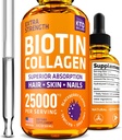 Płynny Kolagen i Krople Biotin do wzrostu włosów 25,000 µg - Made in USA Kolagen & Biotin Witaminy do skóry i paznokci - Zhydrolizowane Kolagen i suplement Biotin dla kobiet i mężczyzn